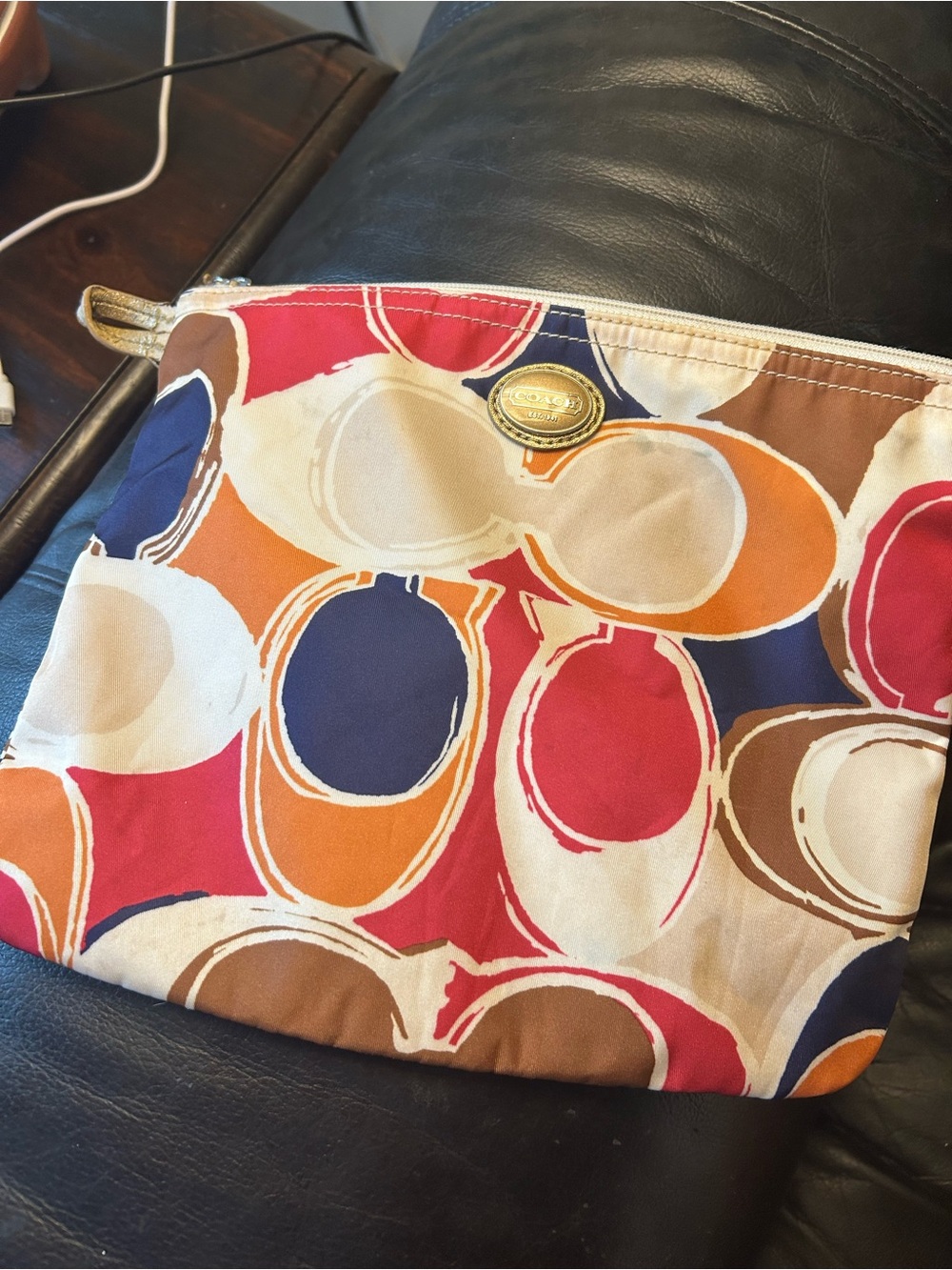 Coach Multicolor Circle-Print Cosmetic Pouch - Red, Blue, Orange, Brown, Cream